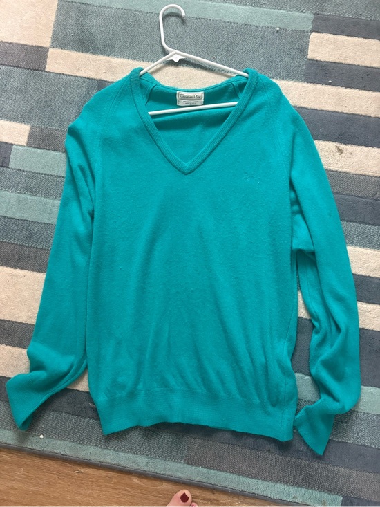 Dior Sweaters - Dior Women's Teal V-Neck Sweater L